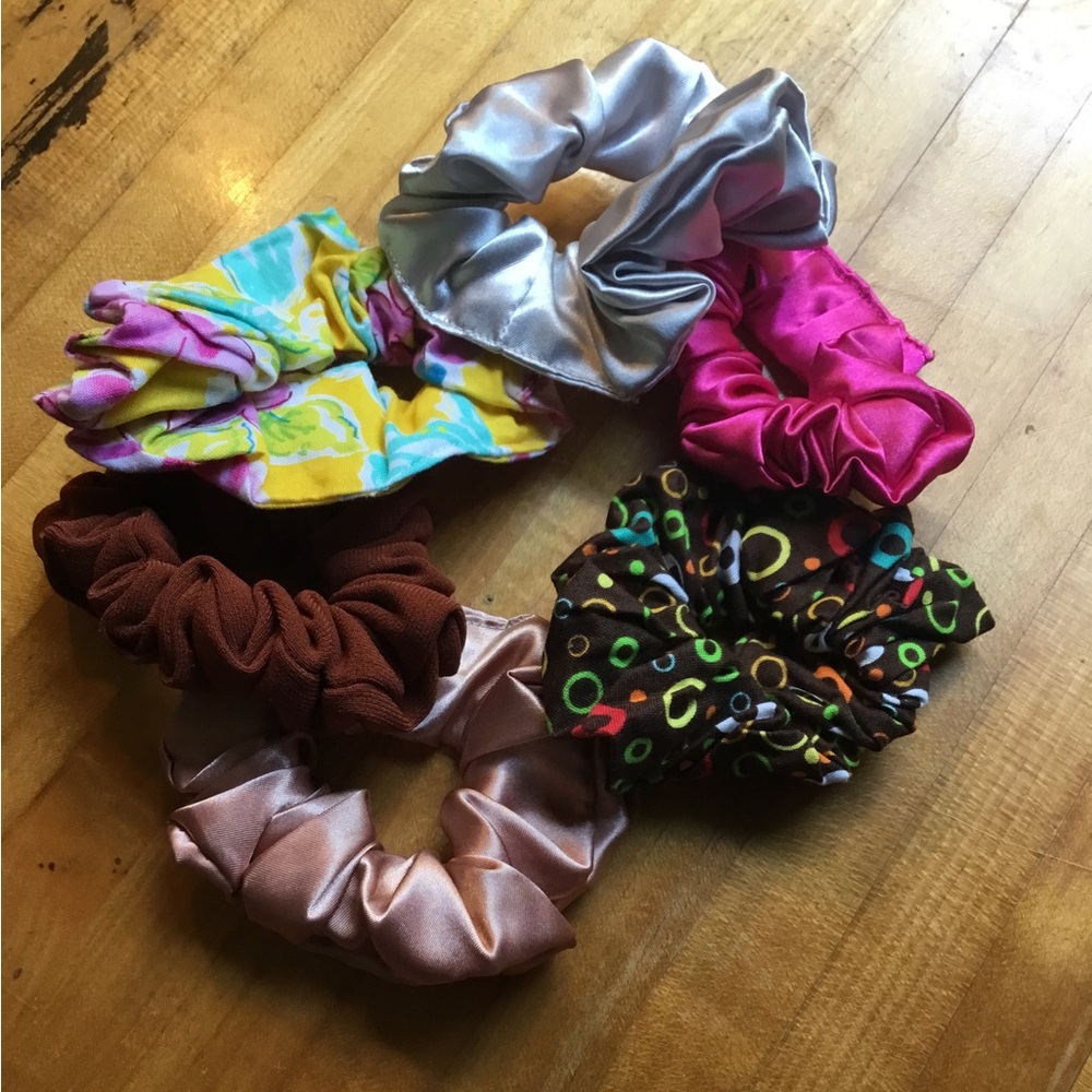 Set of 6 handmade hair scrunchies.